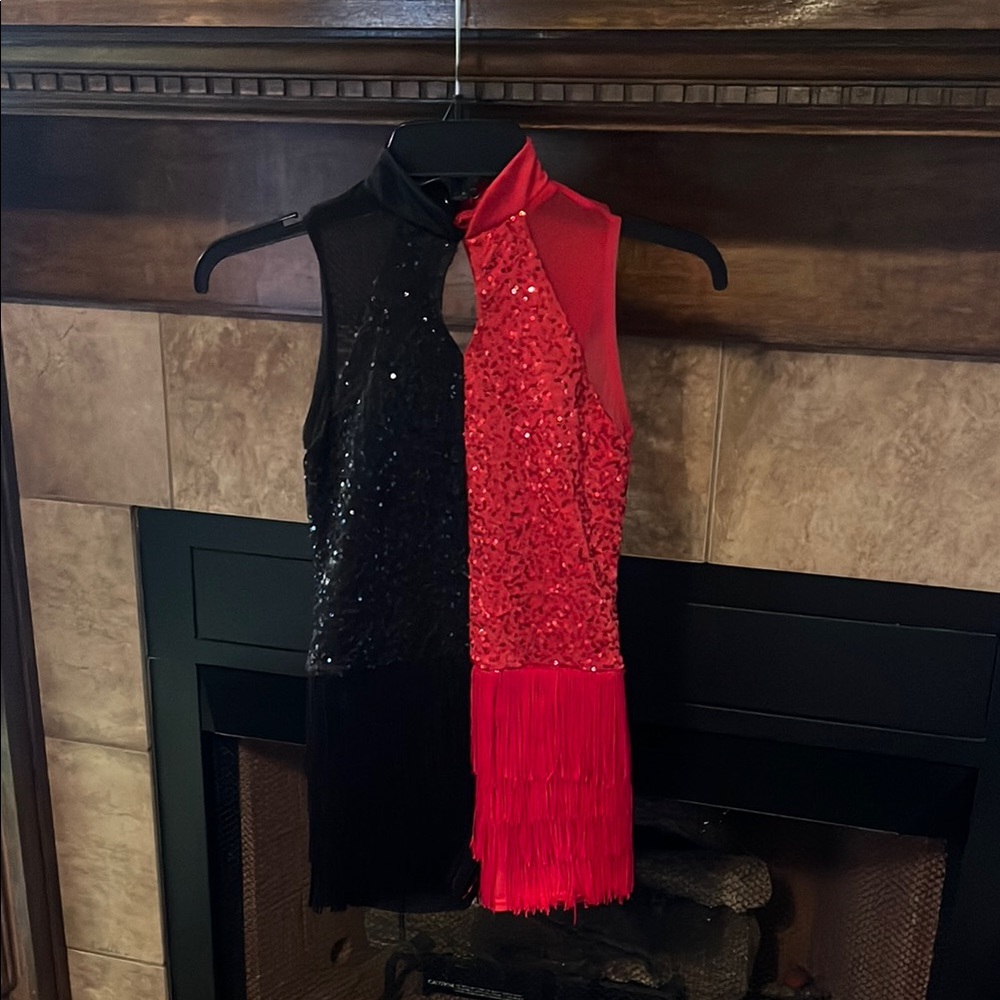 Black and Red Sequin Fringe Dress